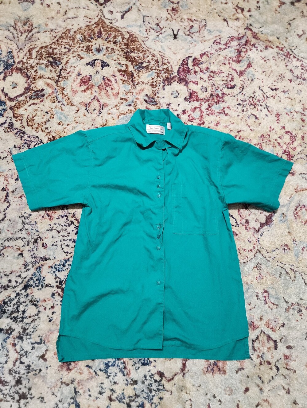 Vintage Talbots Petite Collection Cotton Shirt Short Sleeve Teal Size Small